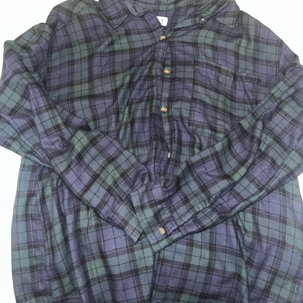Hollister Navy and Forest Plaid Men's Shirt